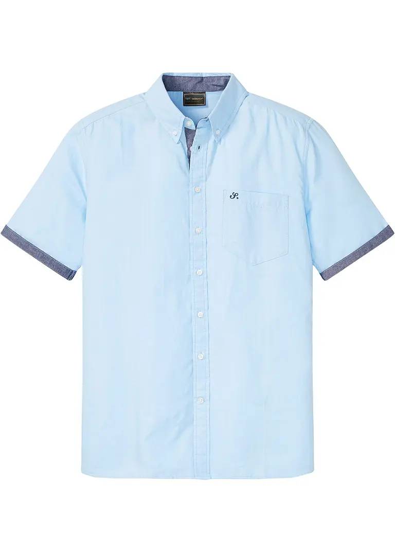 Oxford-Kurzarmhemd in blau von vorne - bonprix