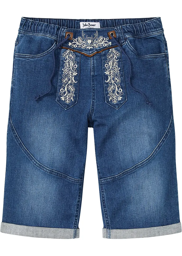 Stretch-Jeans-Bermuda mit Stickerei, Regular Fit in blau von vorne - bonprix