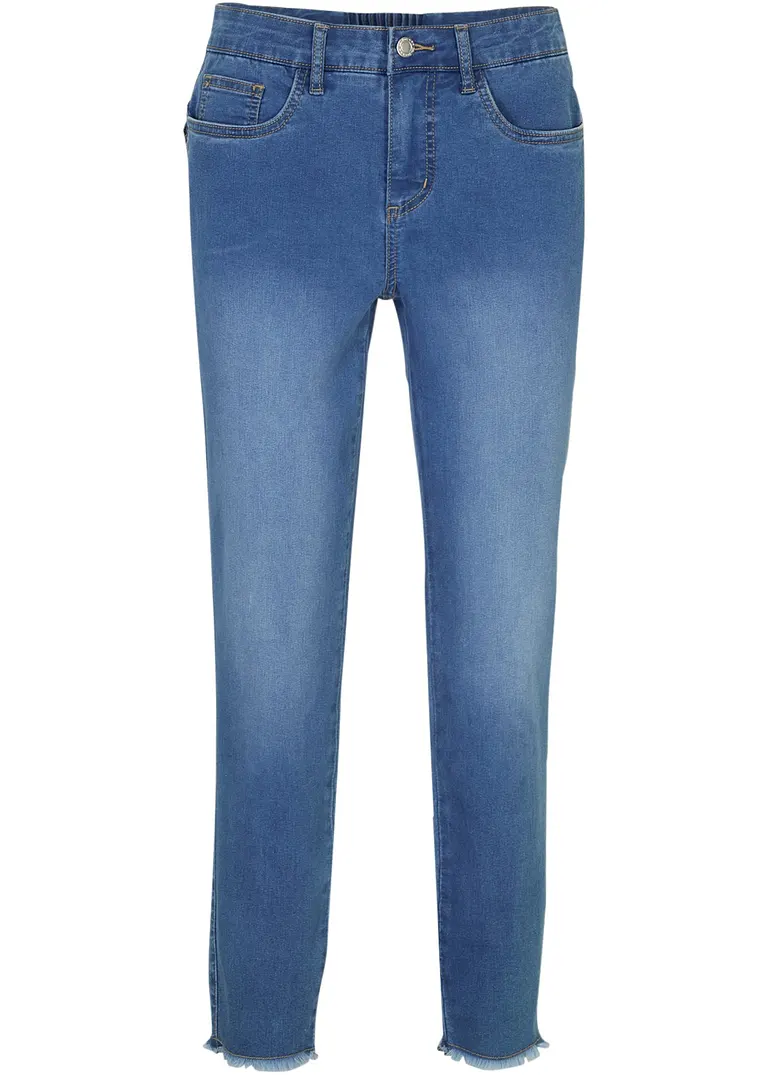 Shaping-Jeans Mid Waist, cropped in blau von vorne - bonprix