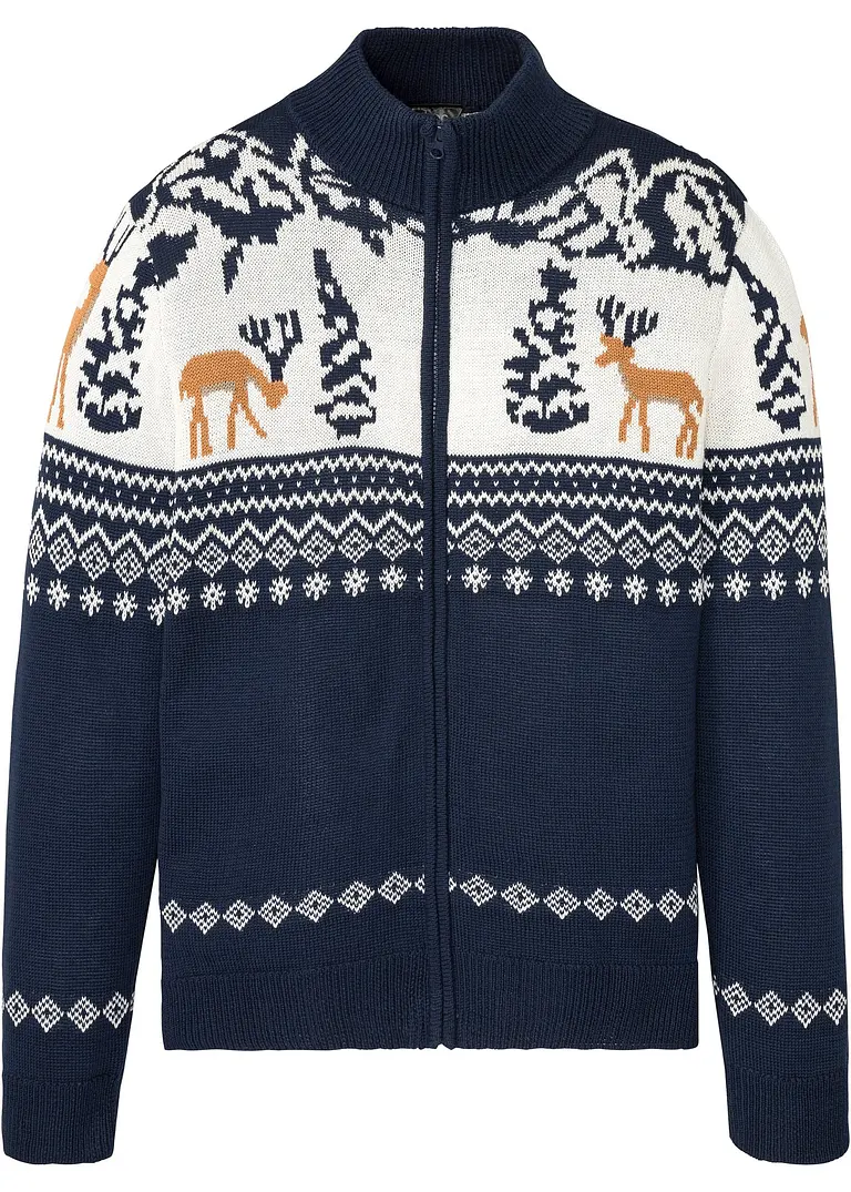 Norweger-Strickjacke mit Baumwolle in blau von vorne - bonprix