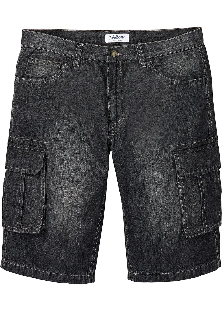 Cargo-Jeans-Bermuda, Relaxed Fit in schwarz von vorne - bonprix
