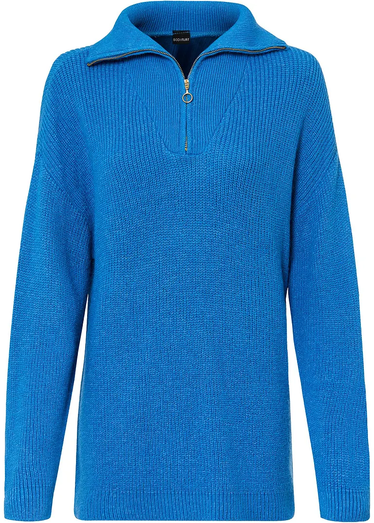 Pullover mit Reißverschluss in blau von vorne - bonprix