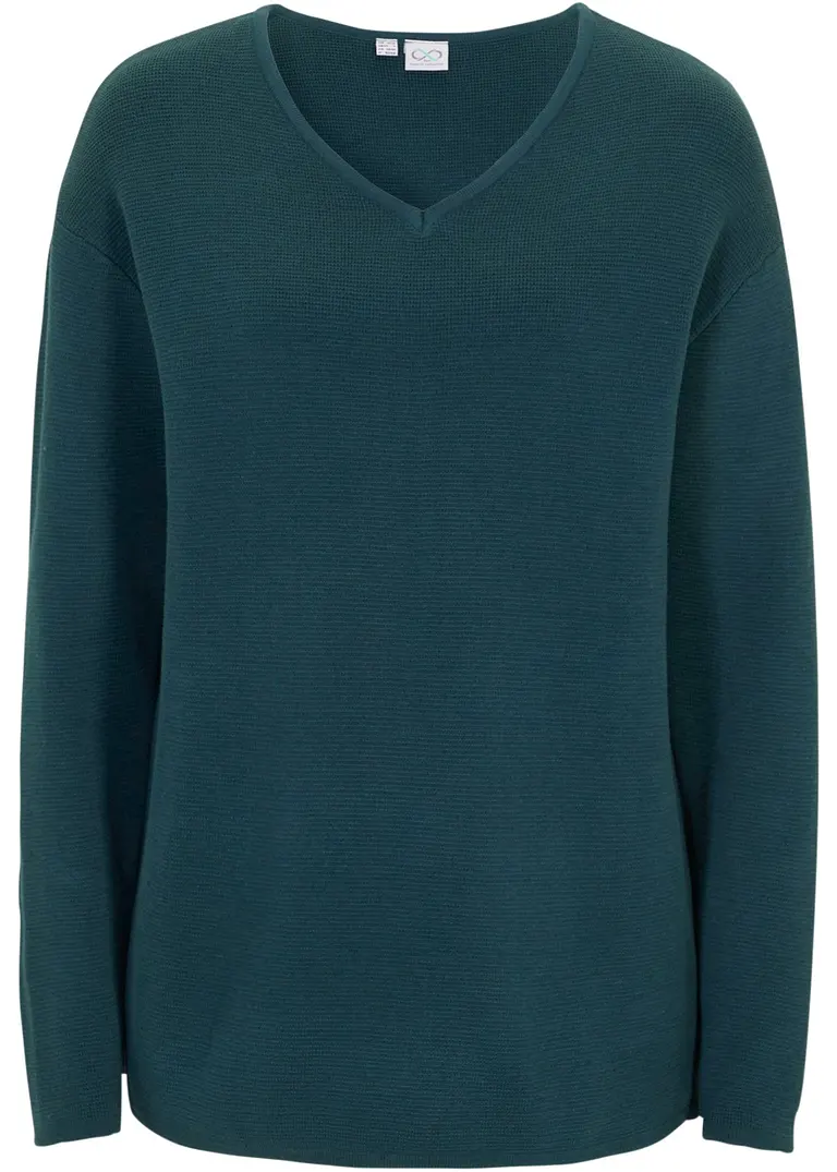 Milano Rib Pullover mit V-Ausschnitt in petrol von vorne - bonprix