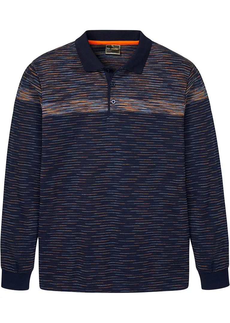 Polo-Langarmshirt in blau von vorne - bonprix