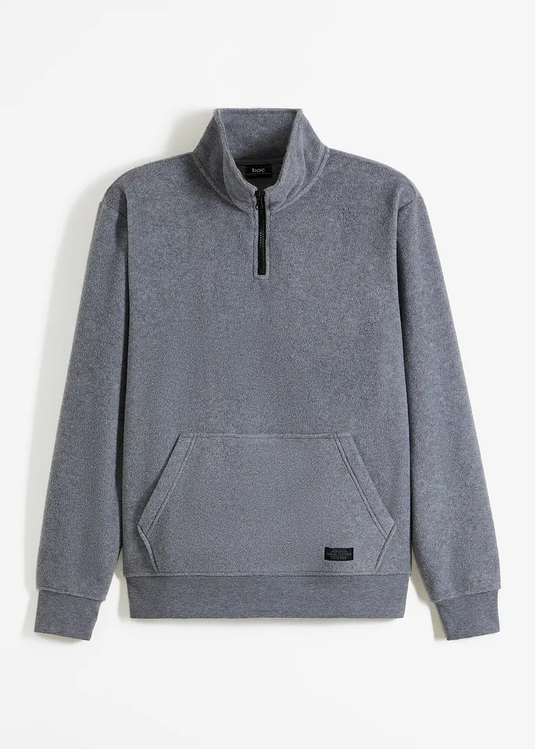 Fleeceshirt mit Stehkragen in grau von vorne - bonprix