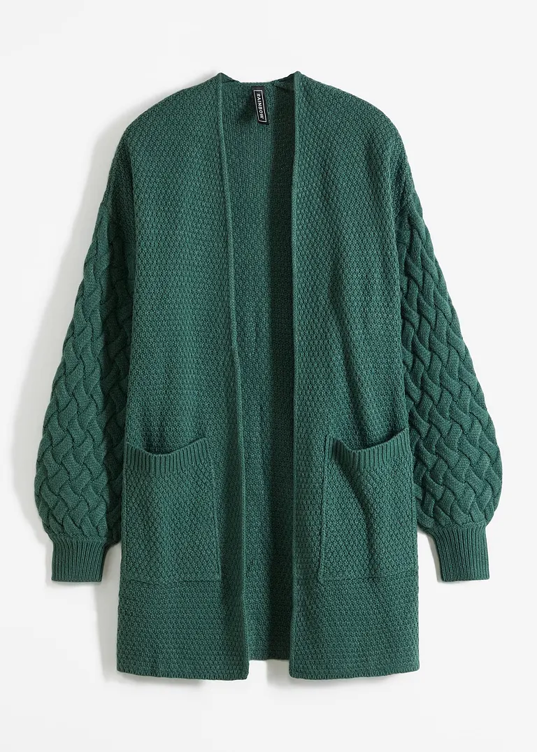 Cardigan mit Zopfmuster in grün von vorne - bonprix