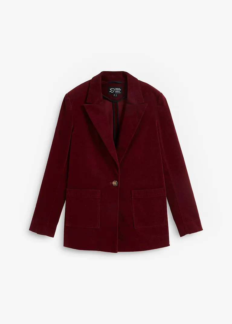 Cord-Blazer mit aufgesetzten Taschen aus Bio-Baumwolle in rot von vorne - bonprix