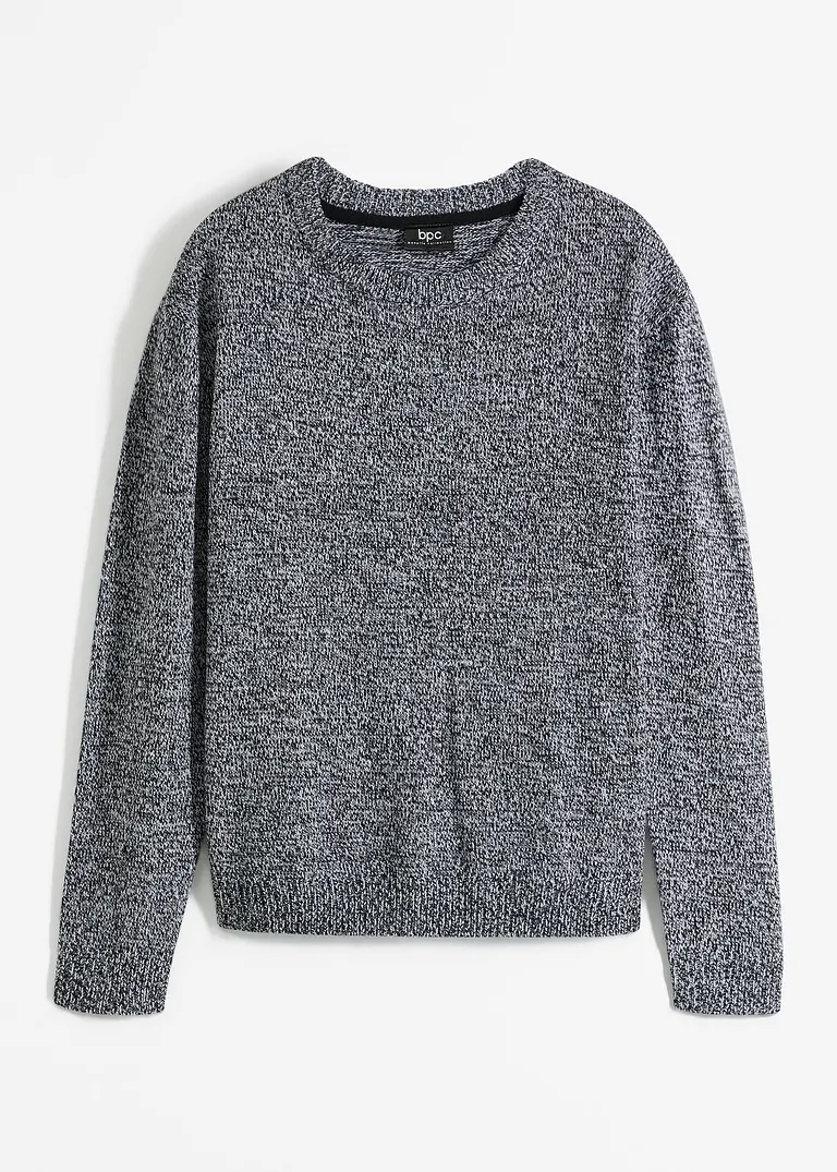 Strick-Pullover mit Rundhals-Ausschnitt in Melange in grau von vorne - bonprix