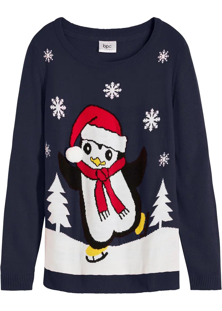 Pullover mit Weihnachtsmotiv in blau von vorne - bonprix