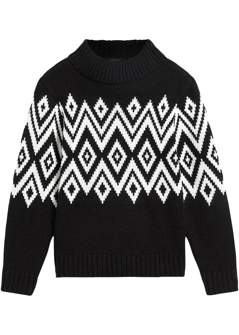 Mädchen Strickpullover mit Norwegermuster in schwarz von vorne - bonprix