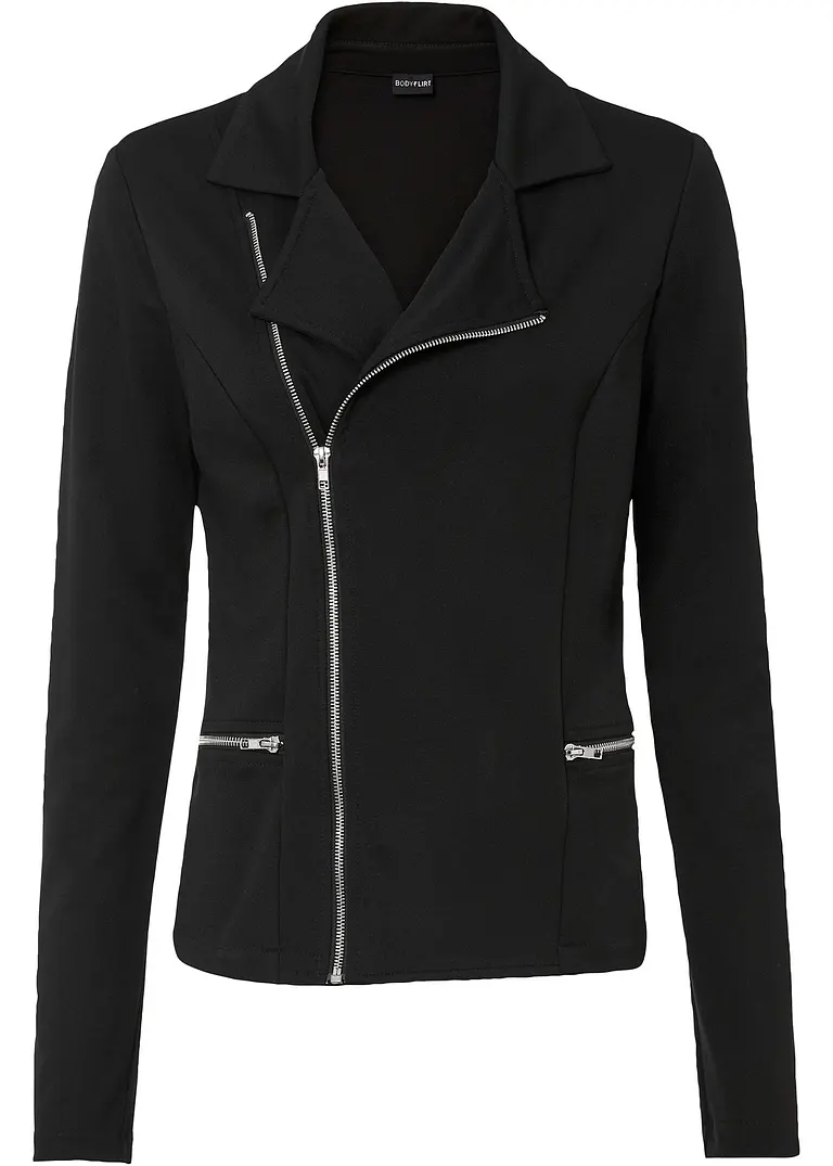 Biker-Shirtjacke in schwarz von vorne - bonprix