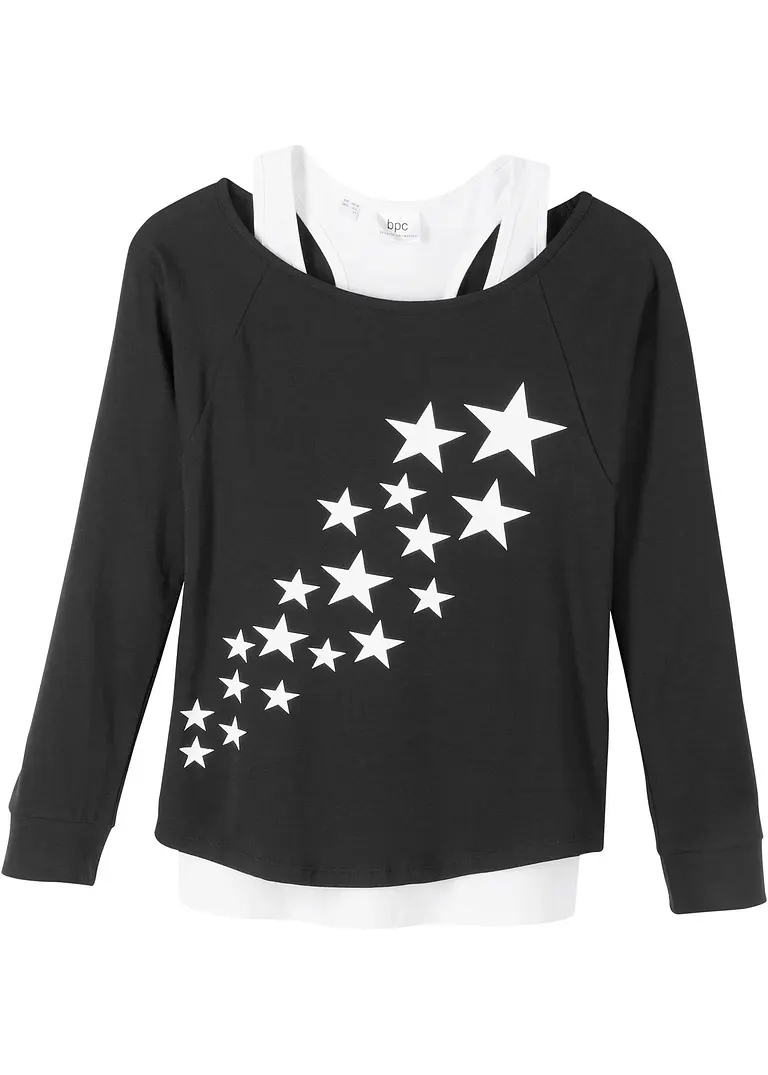 Mädchen Shirt mit Top (2-tlg. Set) aus Bio-Baumwolle in schwarz von vorne - bpc bonprix collection