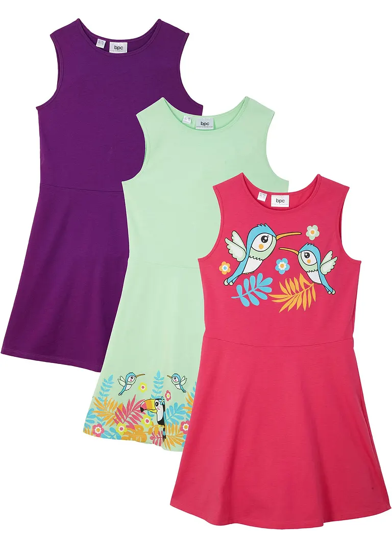 Jerseykleid aus reiner Bio-Baumwolle (3er Pack) in grün von vorne - bonprix