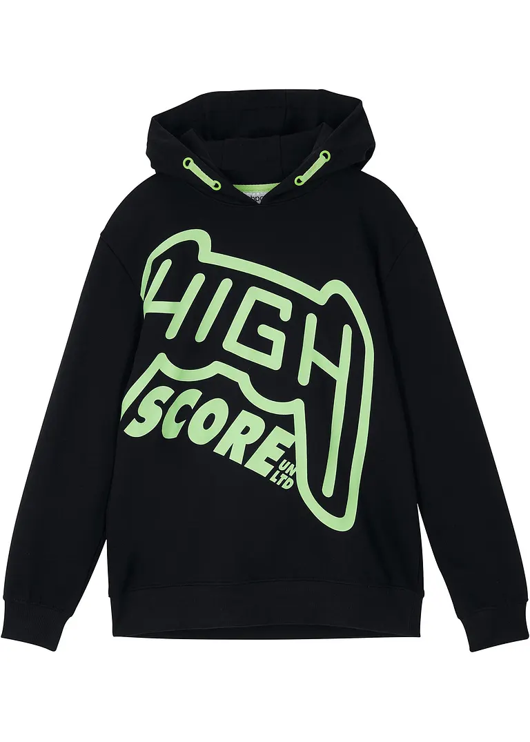Hoodie aus reiner Bio-Baumwolle in schwarz von vorne - bonprix