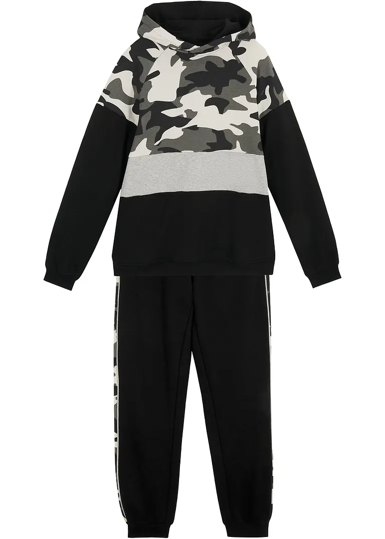 Jogginganzug aus reiner Bio-Baumwolle (2-tlg.Set) in schwarz von vorne - bonprix