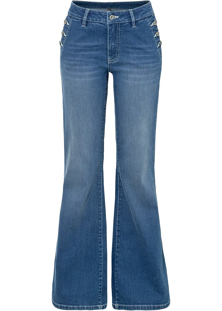 Bootcut Jeans Mid Waist, Bio-Baumwolle in blau von vorne - bonprix