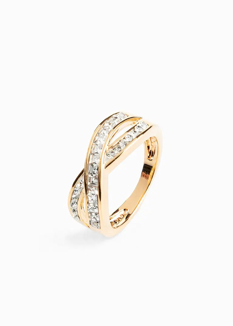 Ring veredelt mit Glaskristallen in gold - bonprix