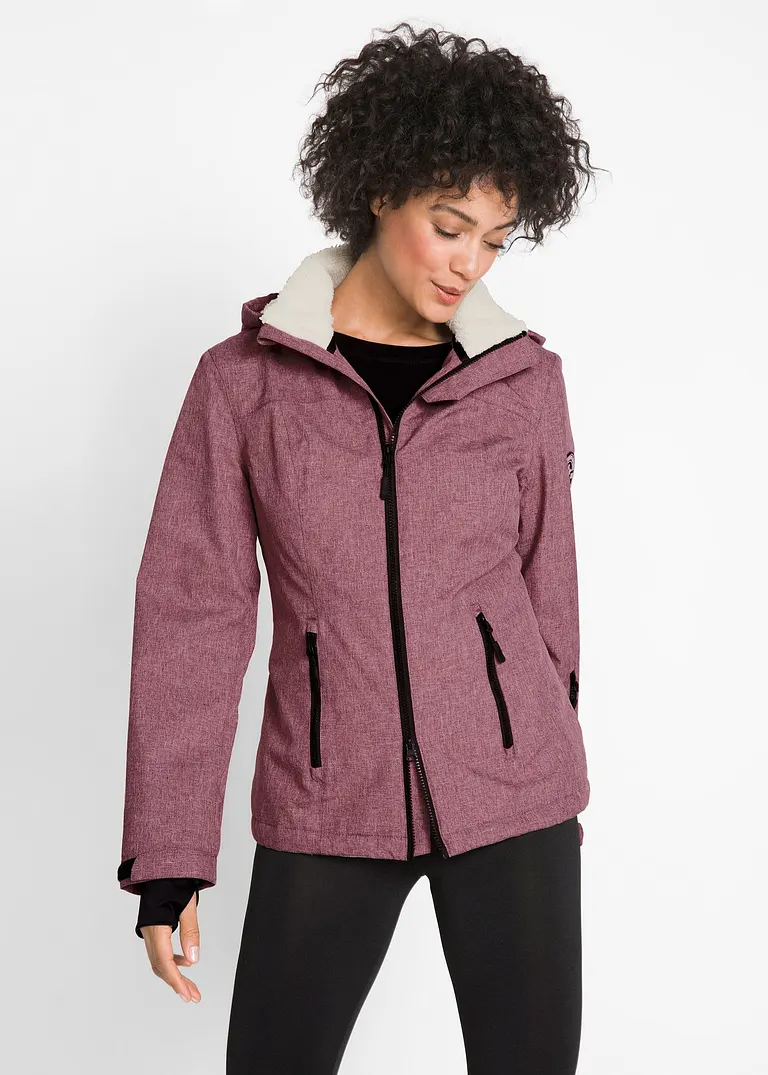 Outdoor-Funktions-Jacke mit Teddyfleece, wasserdicht in rot von vorne (im Anschnitt) - bonprix