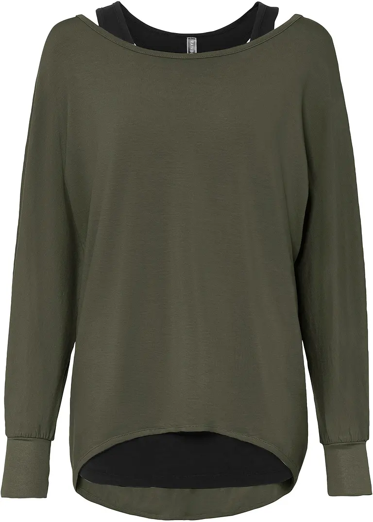 Longshirt mit Top aus Viskose-Mix in grün von vorne - bonprix