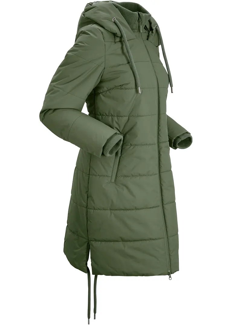 wasserabweisender Outdoor-Steppmantel in grün von der Seite - bonprix