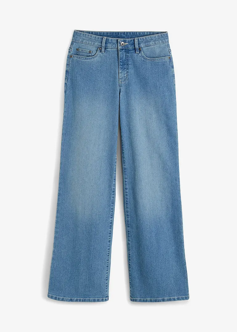 Wide-Leg-Jeans, Mid Waist, Stretch in blau von vorne - bonprix