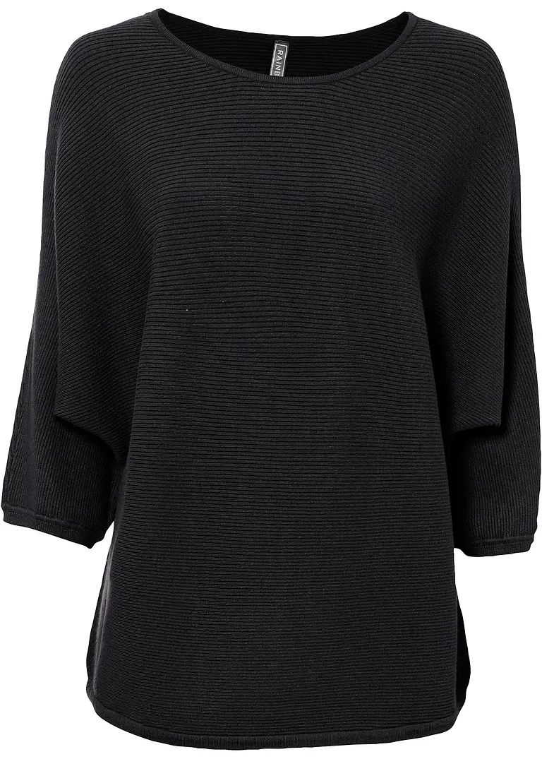 Oversize Ripp-Pullover aus Viskose-Mix in schwarz von vorne - bonprix