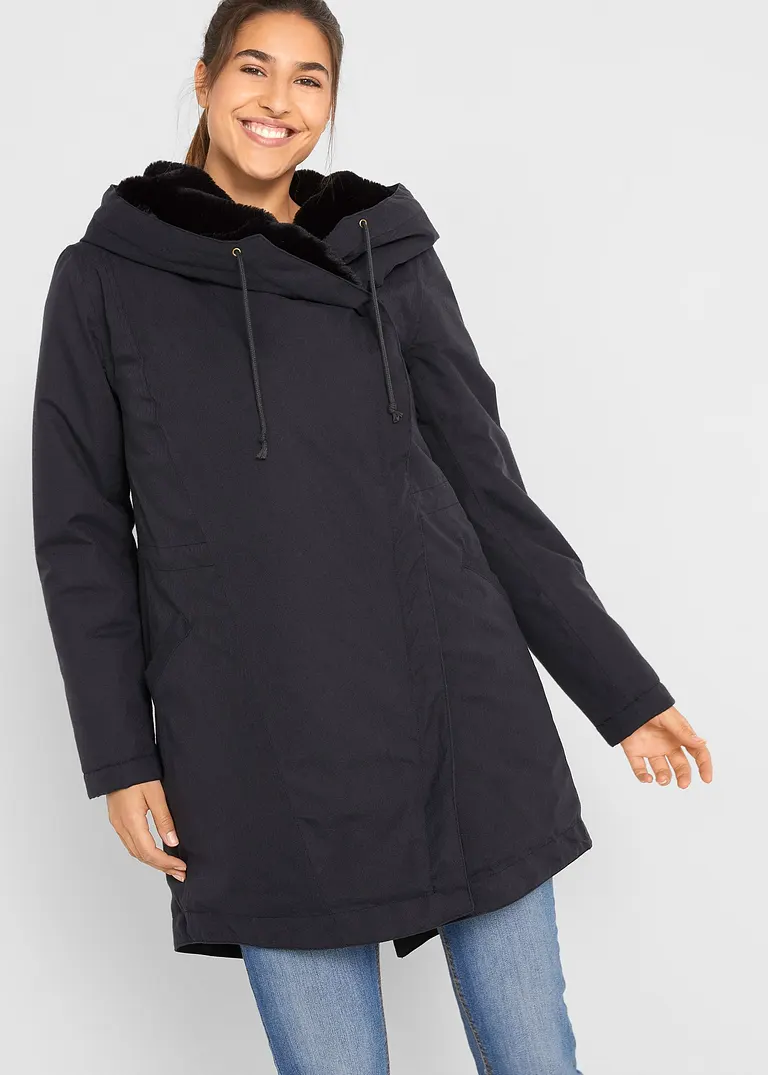 Funktions-Parka mit Teddyfleece, wasserdicht in grau von vorne (im Anschnitt) - bonprix