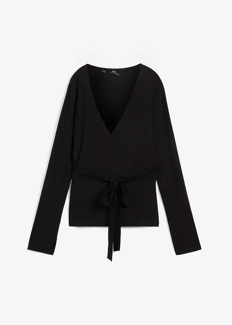 Sport-Shirtjacke zum Wickeln in schwarz von vorne - bonprix