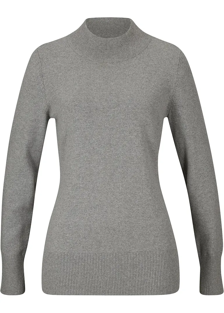 Basic Pullover mit Stehkragen mit recycelter Baumwolle in grau von vorne - bonprix