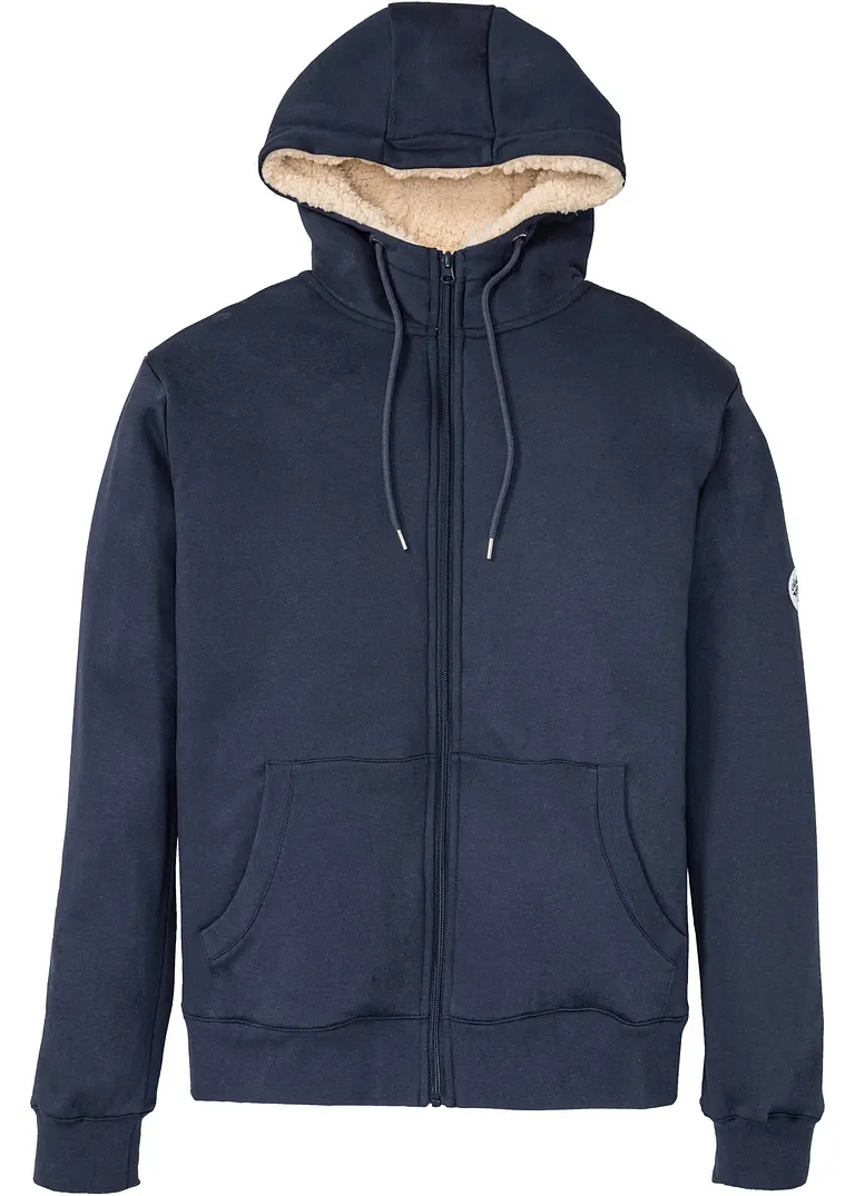 Thermo-Sweatjacke mit Kuschel-Fleece-Futter in blau von vorne - bonprix