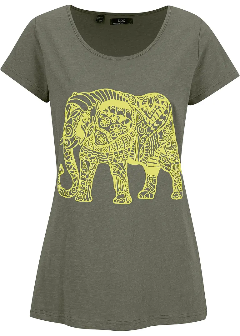 Shirt mit platziertem Print aus Bio-Baumwolle, kurzarm in grün von vorne - bonprix