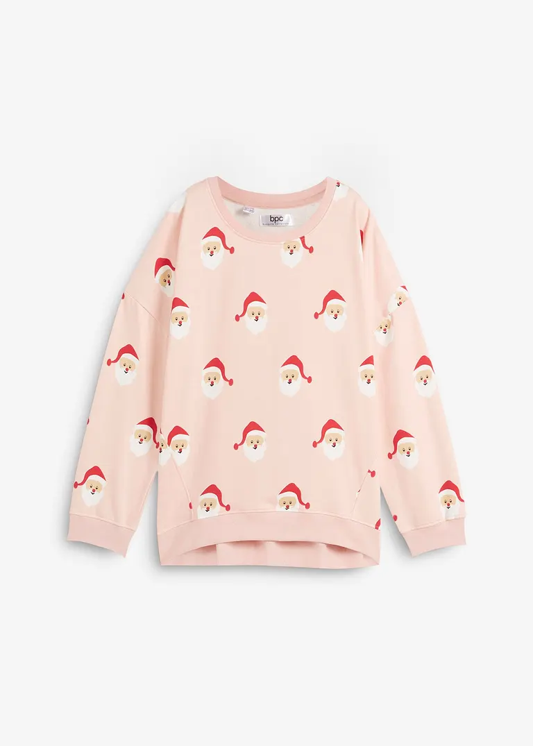 Weihnachts-Sweatshirt mit Vokuhila Saum in rosa von vorne - bonprix