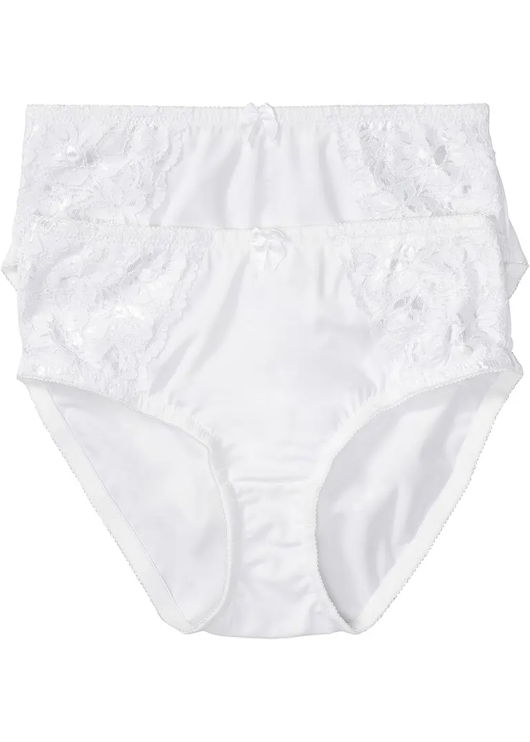 Maxislip mit zarter Spitze (2er Pack) in weiß von vorne - bonprix