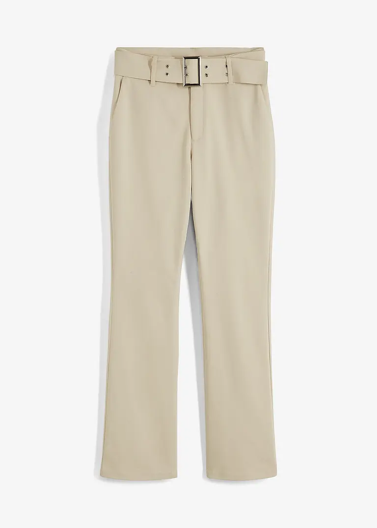 Stretch-Hose mit Gürteldetails in beige von vorne - bonprix