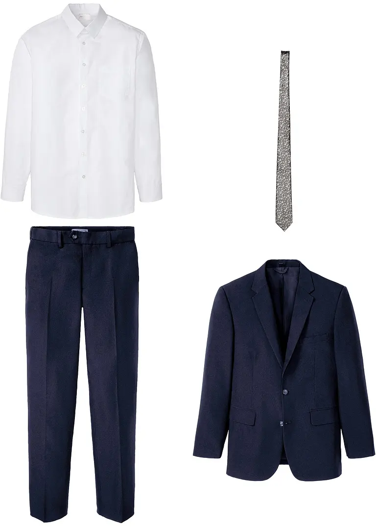 Anzug mit Hemd und Krawatte (4-tlg.Set), Regular Fit in blau von vorne - bonprix