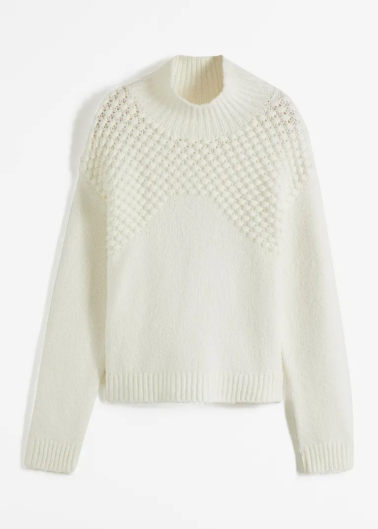 Rollkragenpullover mit Struktur in weiß von vorne - bonprix