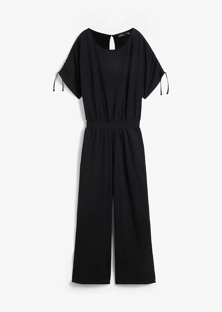 Jersey-Jumpsuit mit weitem Bein in schwarz von vorne - bonprix