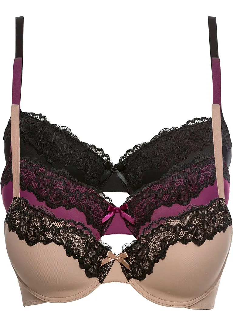 Schalen BH (3er Pack) in schwarz von vorne - bonprix