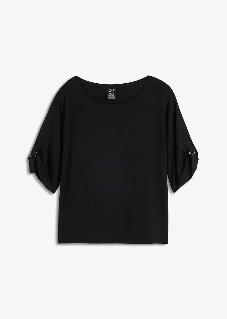 T-Shirt mit U-Boot-Ausschnitt in schwarz von vorne - bonprix