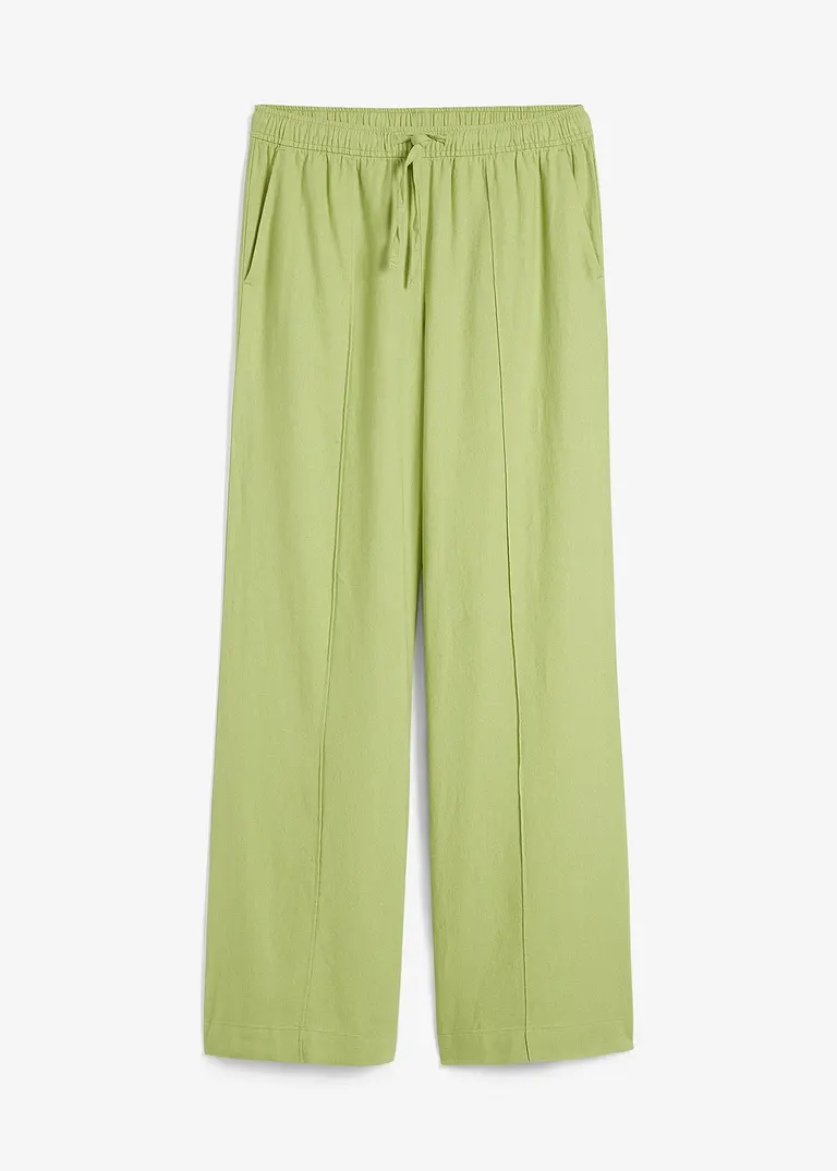 Palazzo-Hose aus leichtem Leinen-Viskose-Mix in grün von vorne - bonprix