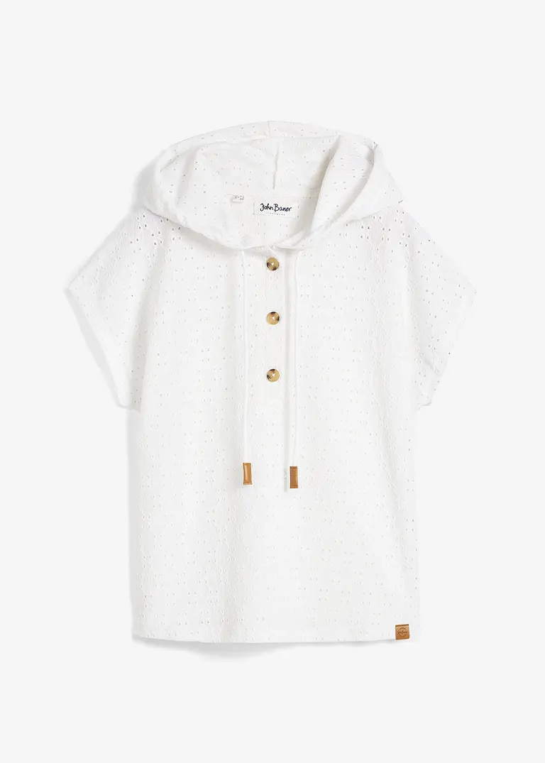 Kapuzen-Henleyshirt in weiß von vorne - bonprix
