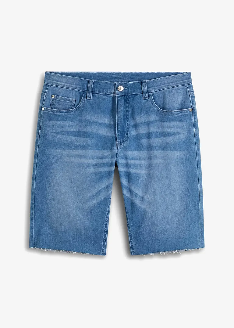 Stretch-Jeans-Bermuda, Relaxed Fit in blau von vorne - RAINBOW