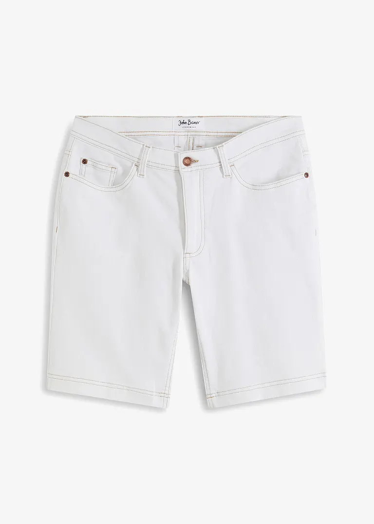 Stretch-Jeans-Bermuda, Regular Fit in weiß von vorne - John Baner JEANSWEAR