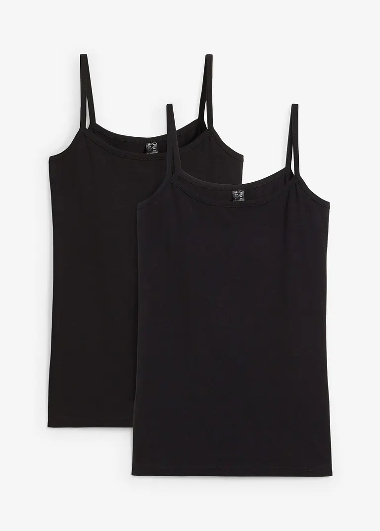 Spaghetti-Top (2er-Pack) in schwarz von vorne - bonprix