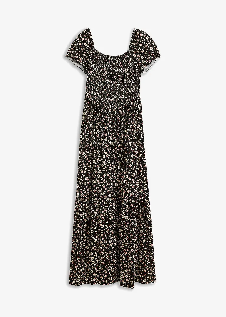 Bedrucktes Maxikleid aus nachhaltiger Viskose in schwarz von vorne - bonprix