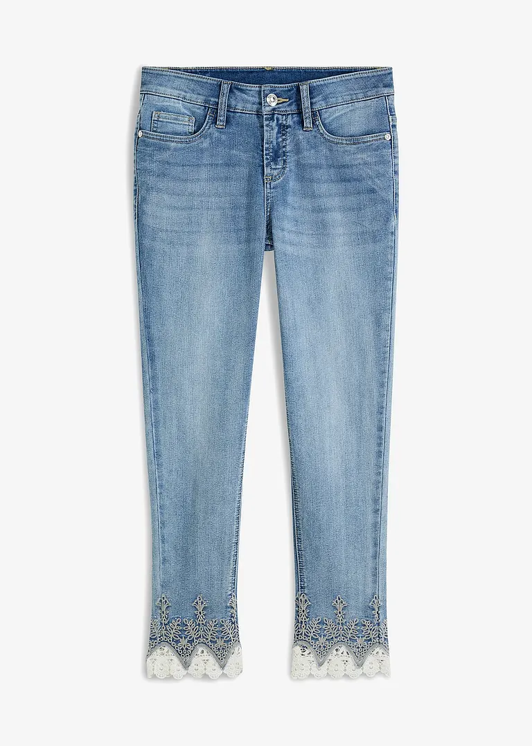 Skinny-Jeans mit Spitze in blau von vorne - bonprix