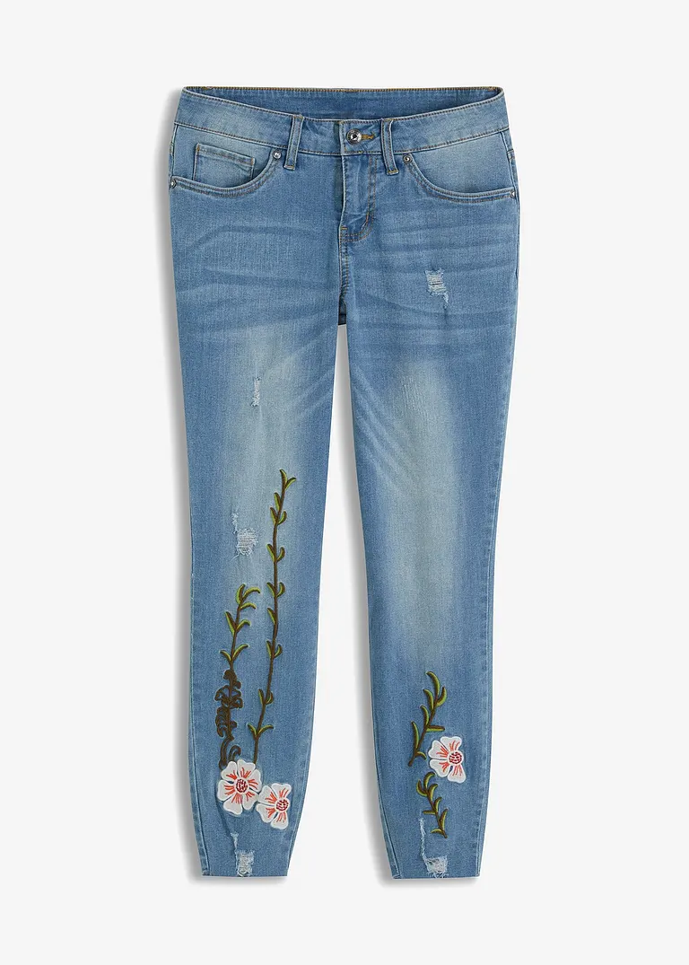 Skinny Jeans, Mid Waist, Stretch in blau von vorne - bonprix