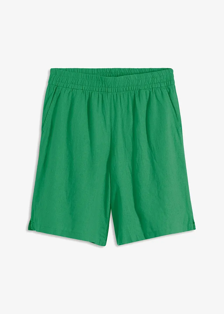 Shorts aus luftigem Leinen-Mix in grün von vorne - bonprix