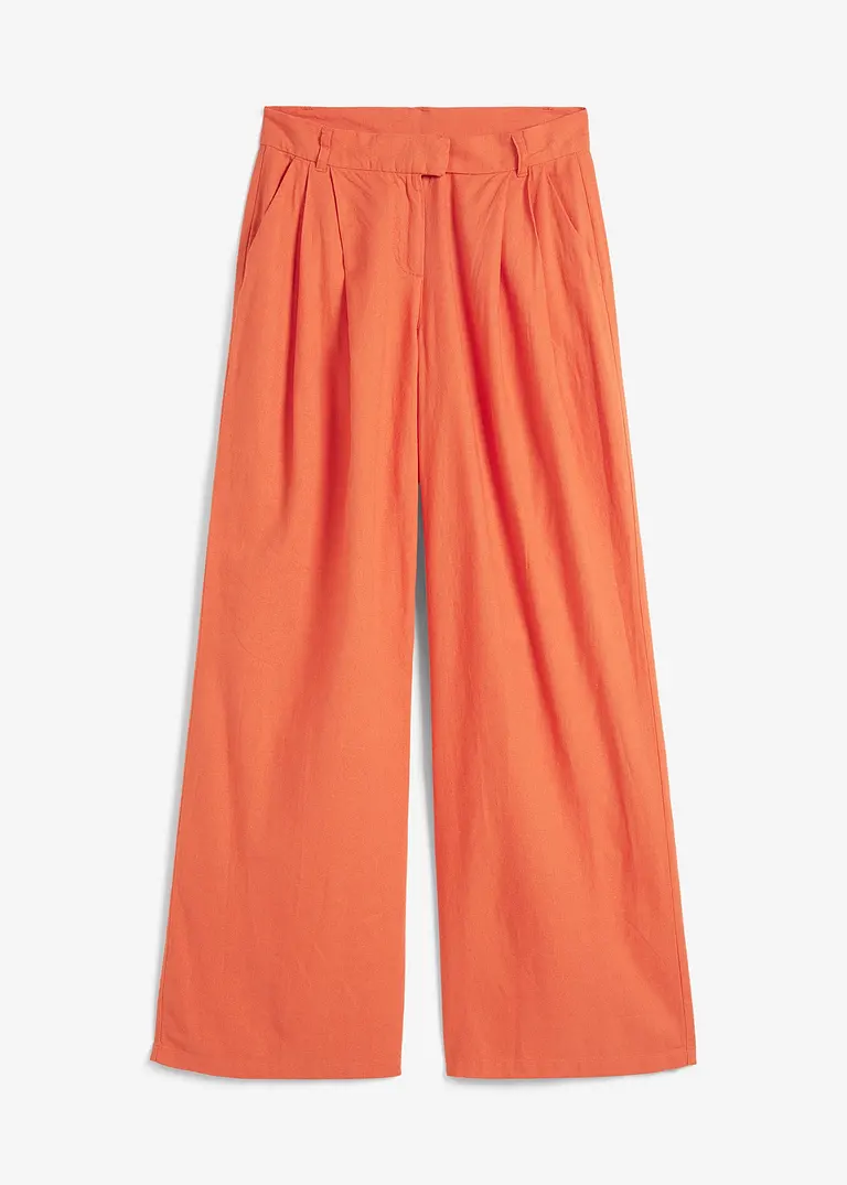 Palazzo-Hose mit Leinen, sehr weit geschnitten in orange von vorne - bonprix