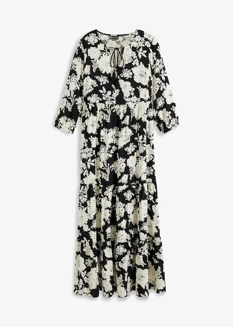 bedrucktes Maxikleid aus fließender Viskose in schwarz von vorne - bonprix